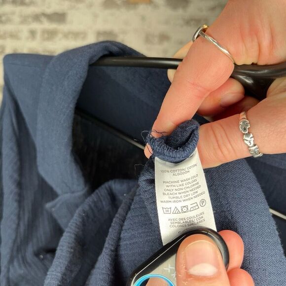 Loft | women navy blue gauzy romper shorts button up - Picture 4 of 12